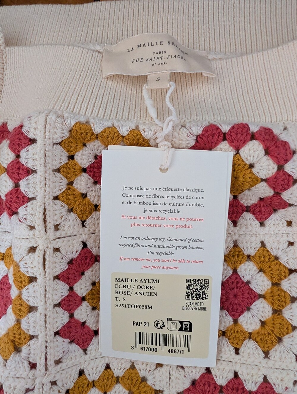NWT Sezane Ayumi Jumper Ecru/ Ochre/ Vintage Pink - Size S - Picture 4 of 6